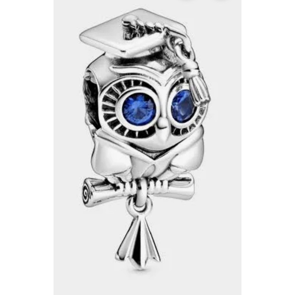 NEW Genuine Pandora Wise Owl Graduation Charm Blue Crystal Eyes  💕 S925 ALE